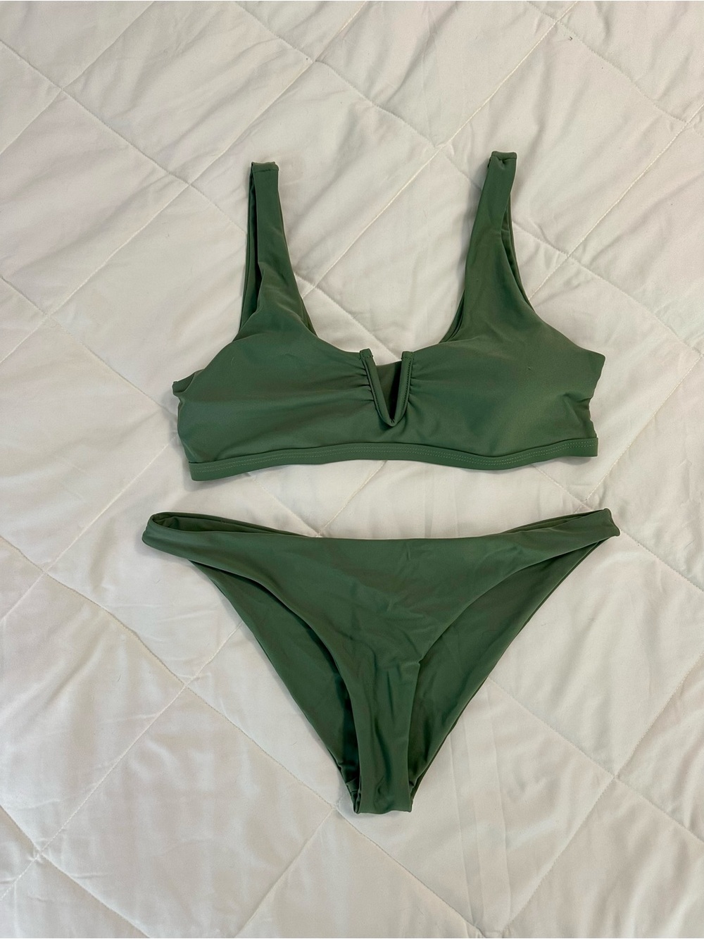 SHEIN Olive Green V-Notch Bikini Set